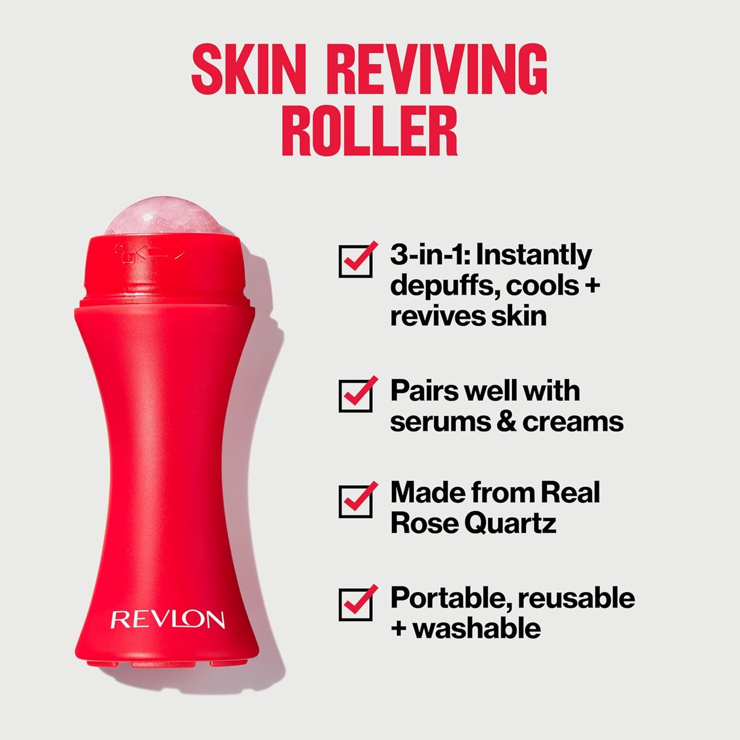 Revlon Skin Reviving Roller - Rose Quartz Facial Massager for Brightening & Revitalizing | Compact & Reusable