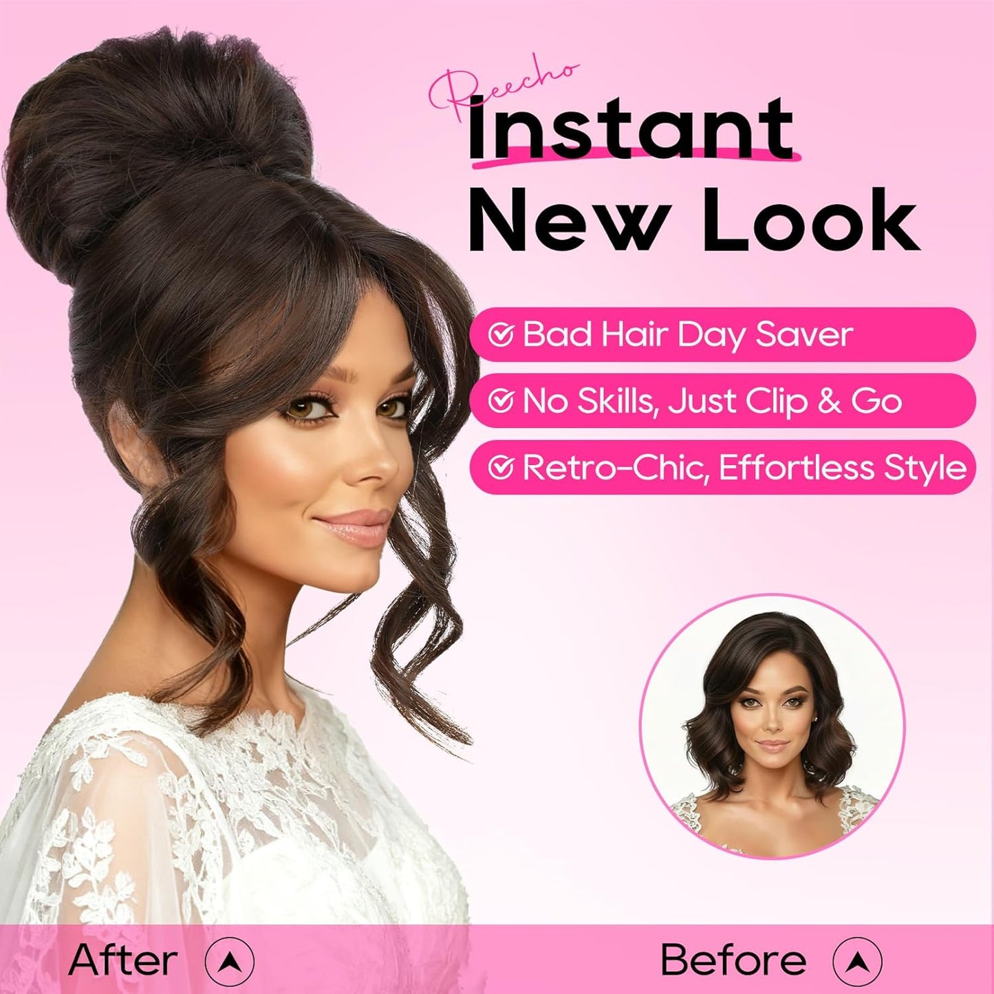 Messy Bun Hair Piece with Bangs - 2-in-1 Drawstring Ponytail Extension & Updo Wig | Natural-Looking Black Hair Topper