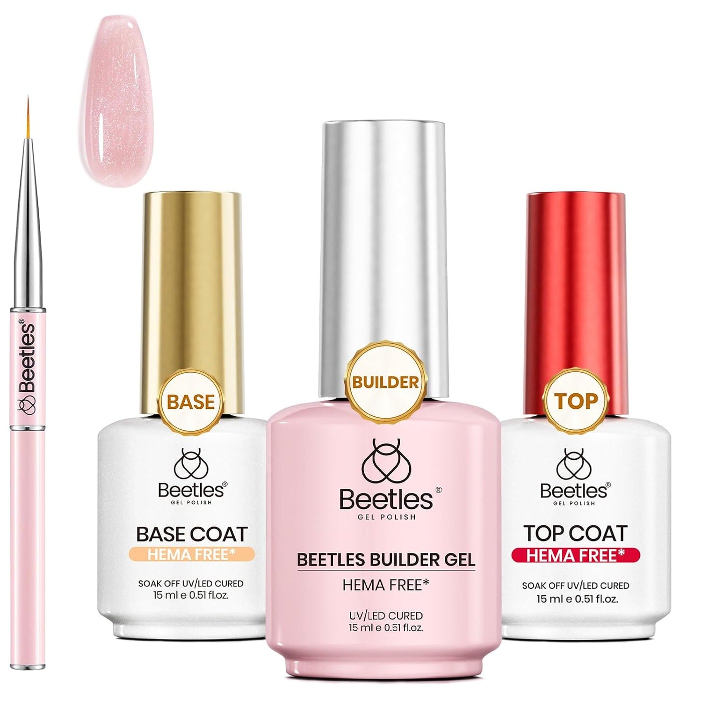 Beetles Gel Polish Set - 3 Pcs No Wipe Top & Base Coat | Long-Lasting Milky Pink 15ml Jelly Gel for Women