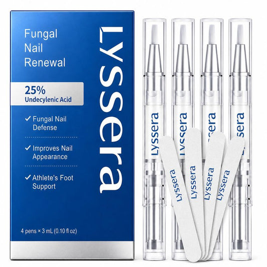 Lyssera Toenail Fungus Treatment Pen: Extra Strength 25% Undecylenic Acid & Tea Tree Oil - Fungal Nail Treatment for Thick Yellow Brittle Toenails and Fingernails, 4 PCS