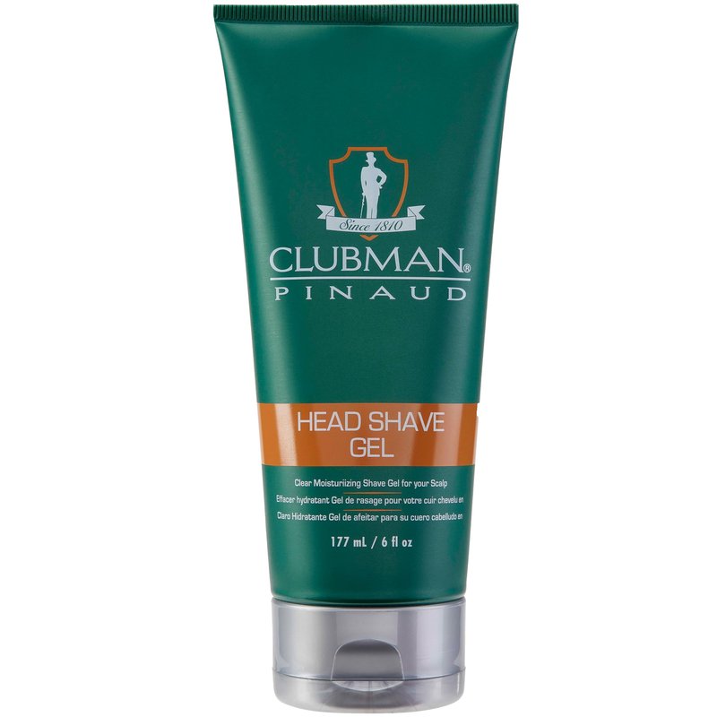 Clubman Pinaud Head Shave Gel for Men – Clear Moisturizing Shaving Gel for Men, Hydrating Facial Hair for Sensitive Skin, Barber Supplies, 6 fl oz