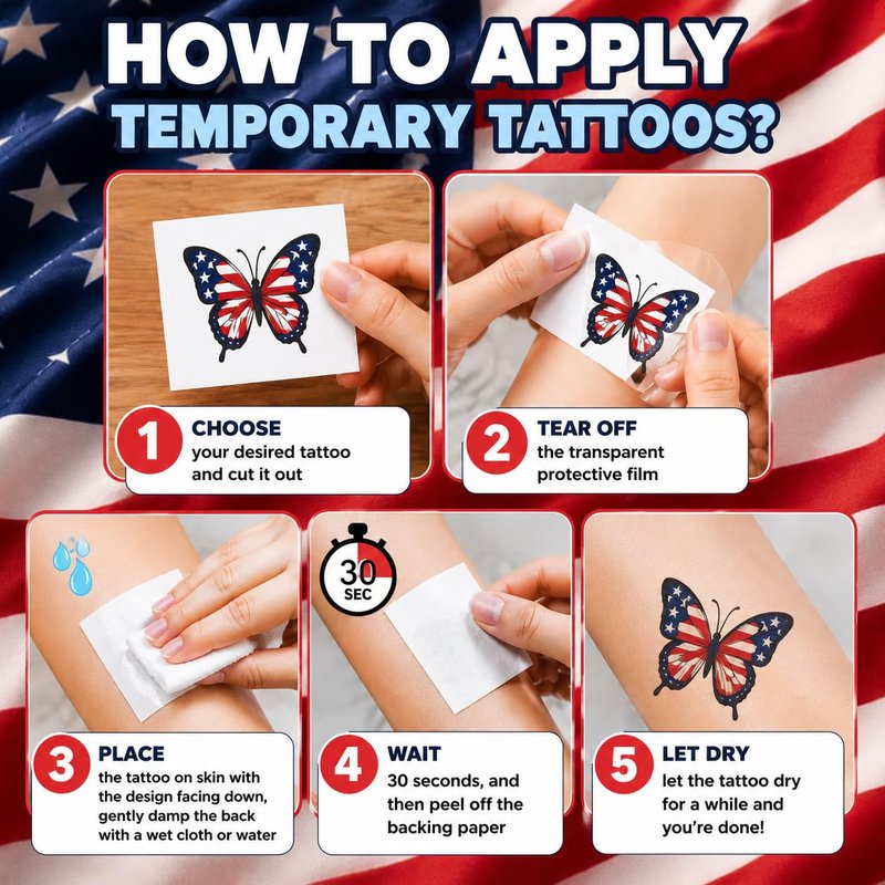 250th Anniversary Temporary Tattoos - Patriotic USA 1776–2026 | 60PCS Independence Day Party Favors for Adults & Teens
