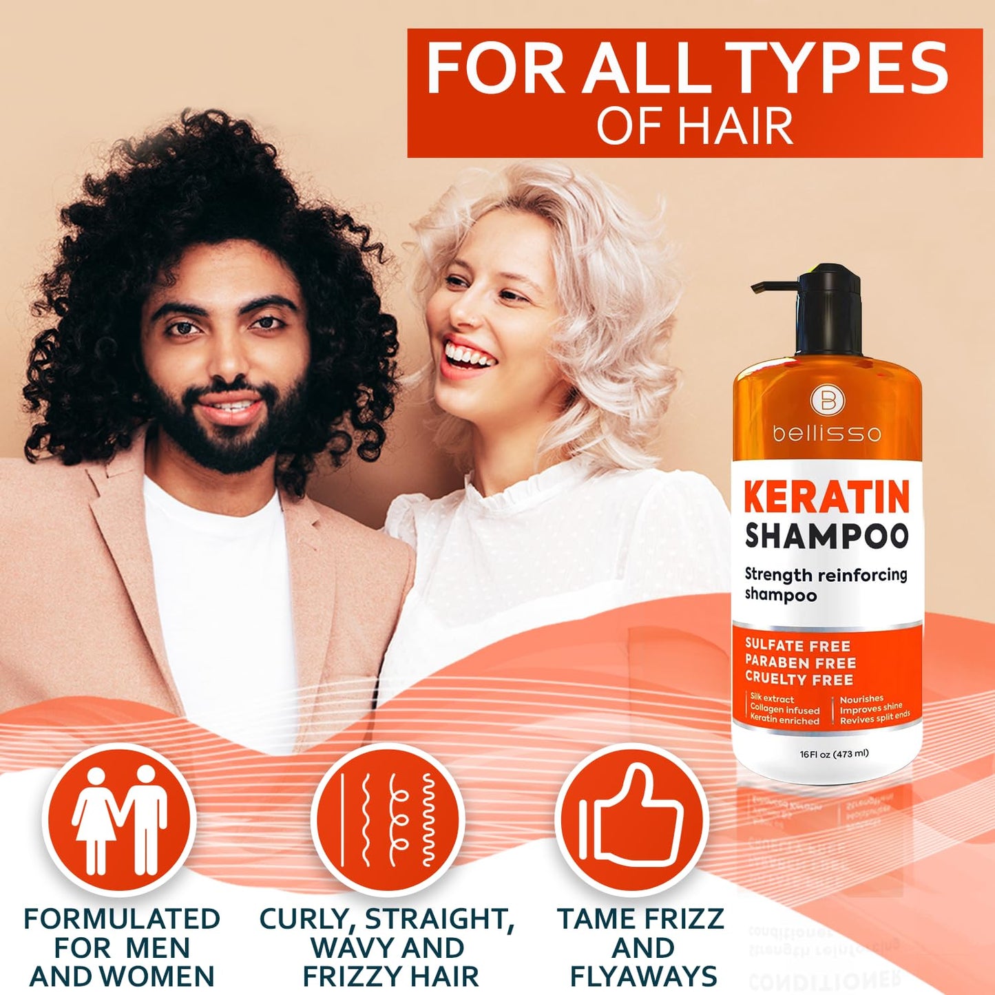 Keratin Enriched Shampoo - Anti-Frizz Treatment for Dry & Color-Treated Hair | Sulfate & Paraben Free, Professional Salon Formula
