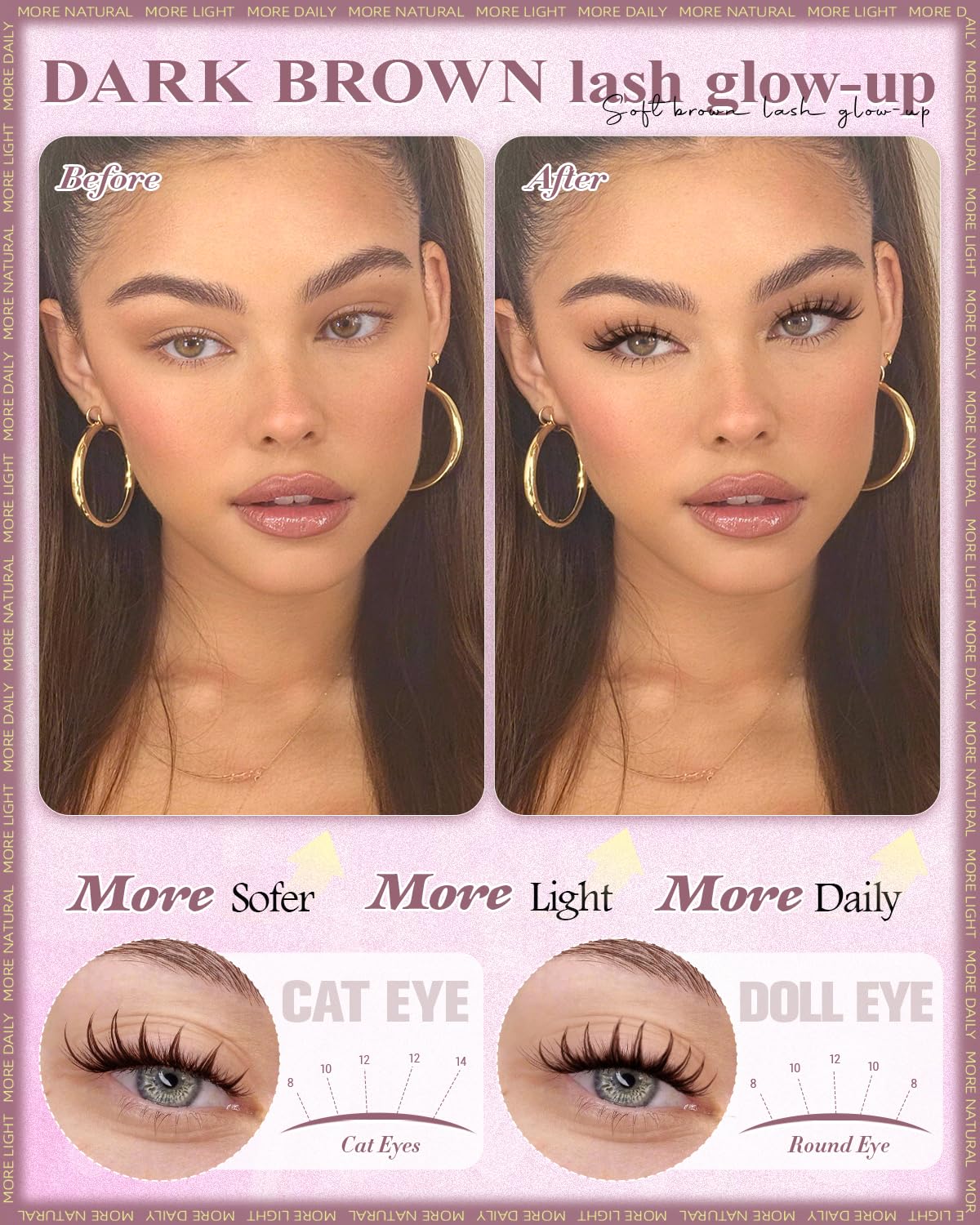 Wtvane Brown Lash Clusters Spiky Eyelash Clusters 8-14mm Manga Cluster Eyelash Extensions Wispy Lashes Clusters Bunny Individual Lashes Anime Eyelashes Cluster Dark Brown Lash Extensions