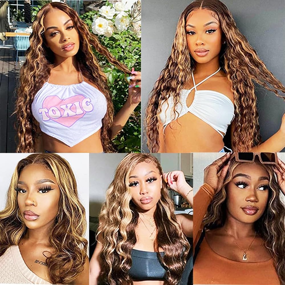 24 26 28 Inch P30/613 Highlight Blonde Bundles Human Hair 3 Bundles Brazilian Remy Hair 50 Grams/Bundle 10A Grade Unprocessed Virgin Hairs Water Wave Bundle Weaves Extensions