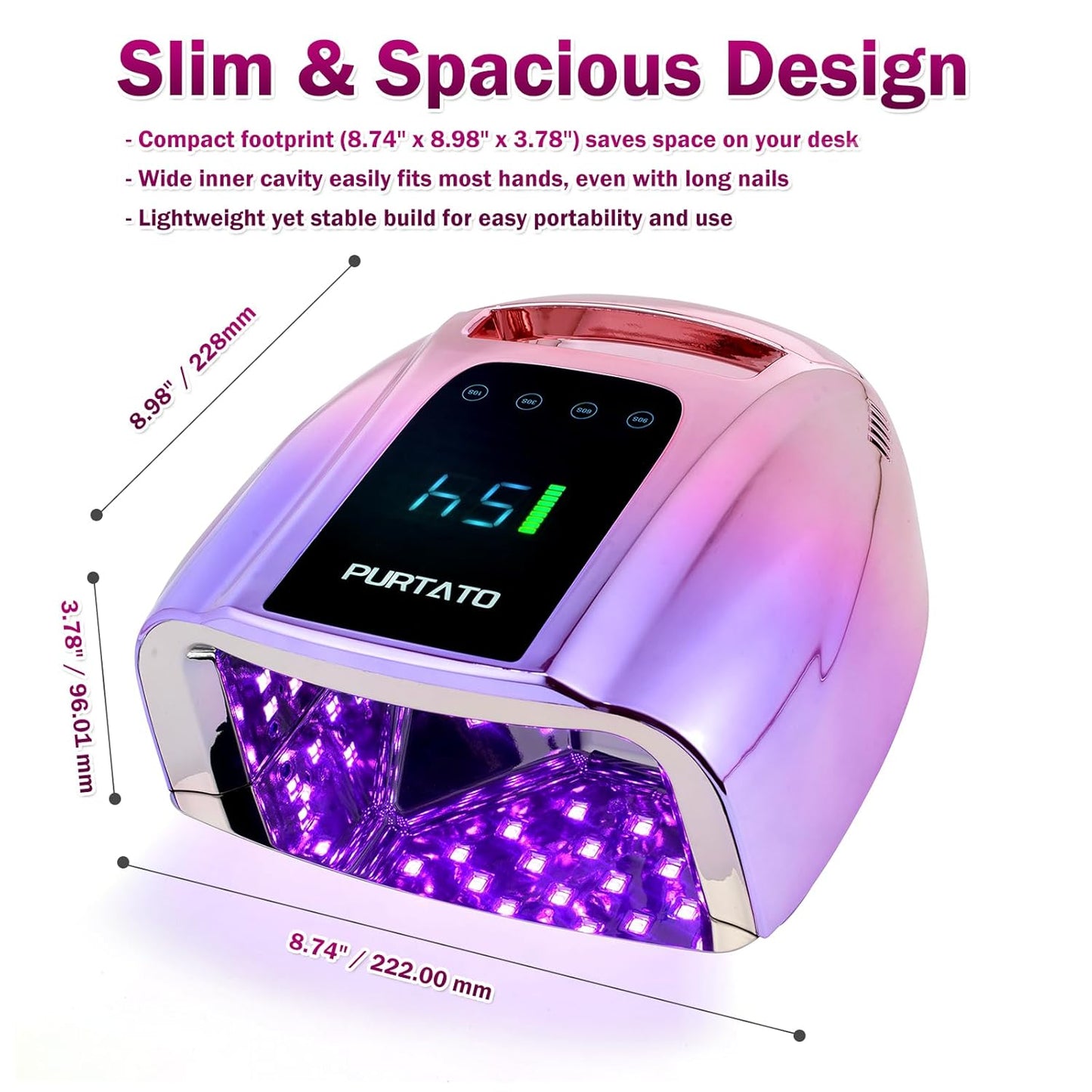 Professional 96W UV LED Nail Lamp - Cordless, Portable Design | Gradient Purple, 4 Timer Settings