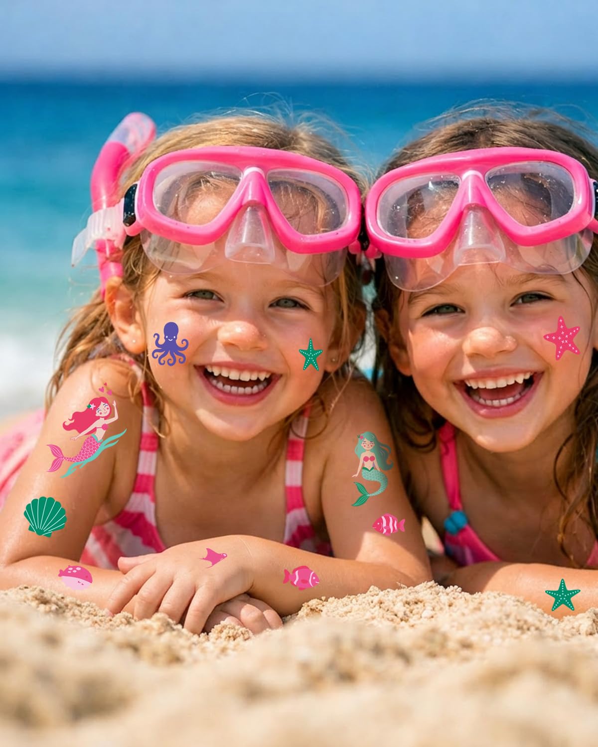 Mermaid Temporary Tattoos for Kids - 106 Waterproof Ocean & Mermaid Designs | Non-Toxic, Easy to Apply for Birthday Parties