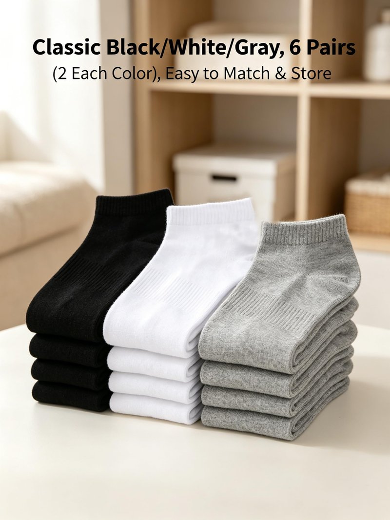 6 Pairs Low Cut Ankle Socks for Women Men, Silicone Anti-Slip No Show Socks with Soft Breathable Cotton Cushioned Heel, Fit US Size 6-10.5/6-9.5, Black White Grey
