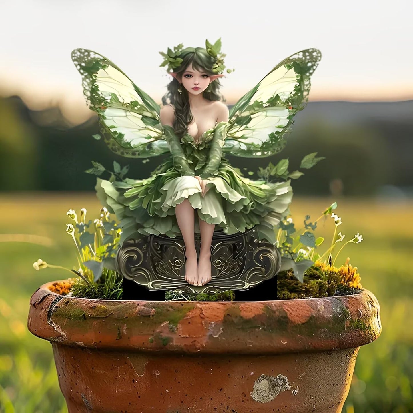 Green Fairy Acrylic Garden Stake - Charming Indoor & Outdoor Decoration for Flower Pots | Ideal for Courtyards & Lawns