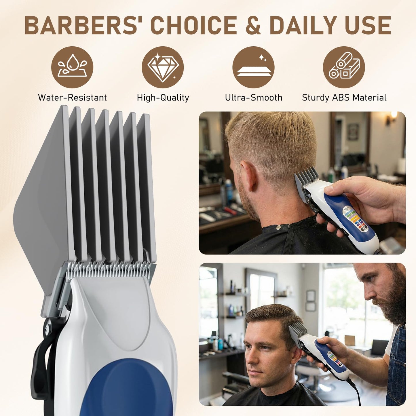 Clipper Guards 1.25", 1.5", 1.75", 2" Compatible with Most Wahl Clippers, 2nd Gen Extra Long Professional Hair Clipper Combs Guides 10 12 14 16, Gray