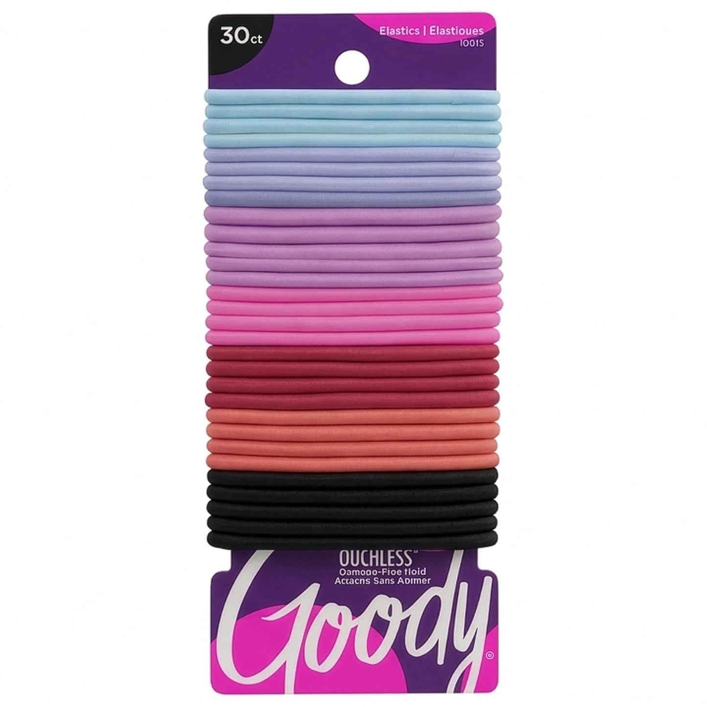 Goody Ouchless Hair Elastics - Tangle-Free Hold for Thick, Curly & Coily Hair - 30 Count, Black Ponytail Holders