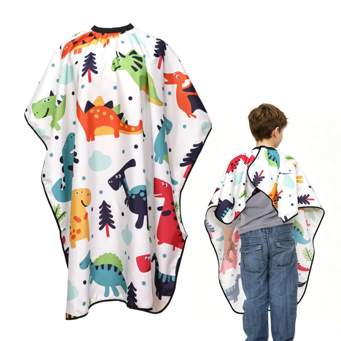 Dinosaur Print Hair Cutting Gown with Neck Elastic, Waterproof Salon Cape for Haircut Styling Home Use