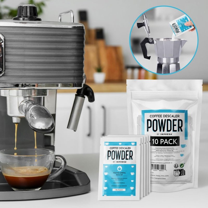 Impresa Descaling Powder & Coffee Machine Cleaning Powder for Breville, for Keurig, for Nespresso, for Delonghi, for Ninja & More - Espresso Machine Descaler - Pot & Coffee Maker Cleaner [10 Uses]