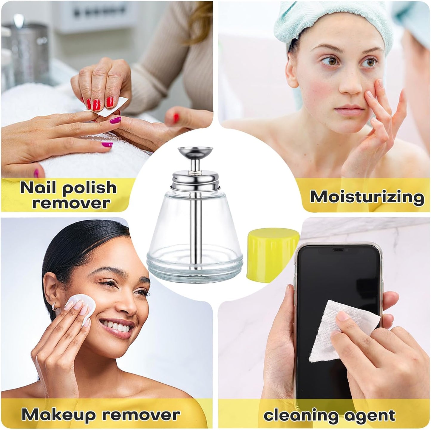 Clear Acetone Pump Dispenser - 6Oz Leak-Proof Glass Bottle for Nail Polish Remover | Makeup Remover