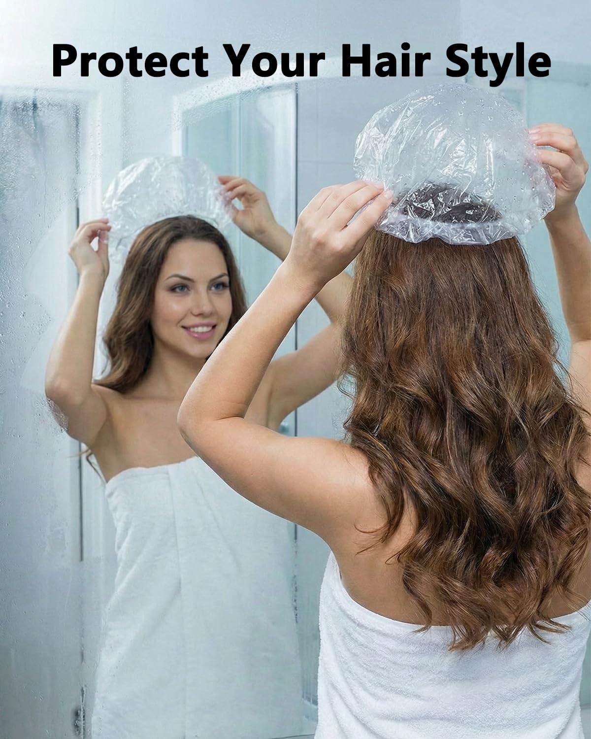 Aquior Shower Cap Disposable,100 PCS Bath Caps Large Thick Clear Waterproof Plastic Elastic Hair Bath Caps for Women Deep Conditioning Hair Care Hotel Travel Essentials Accessories