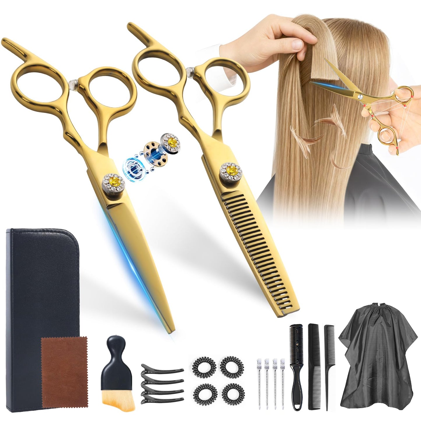 21Pcs 440C Hair Cutting Scissors Kit, Barber Shears & Thinning Scissors Set