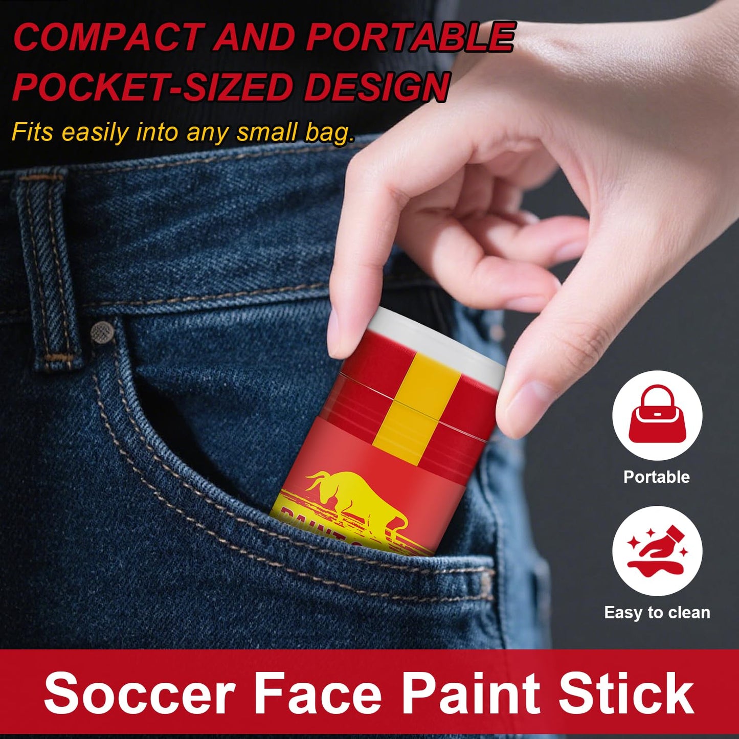 Red Yellow and Red Spain Face Body Paint Stick for 2026 World Cup Fan Soccer Baseball Softball Sports Eye Black Stick Makeup (Spain)