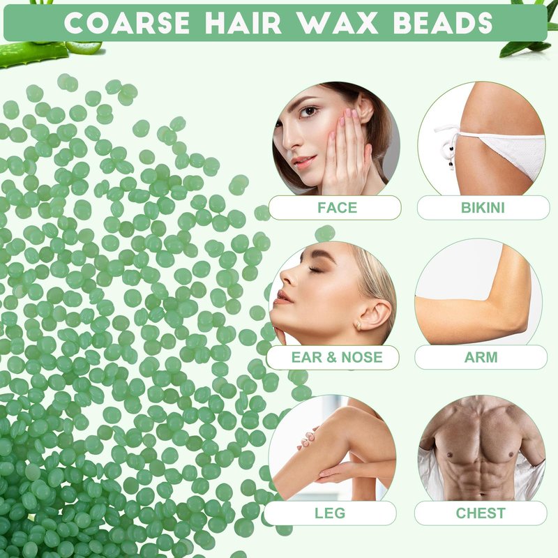 PURPLESKY Waxing Beads for Hair Removal - 1lb Hard Aloe-Scented Beads for Bikini, Leg, Chest, Back, Face with 10 Wax Sticks
