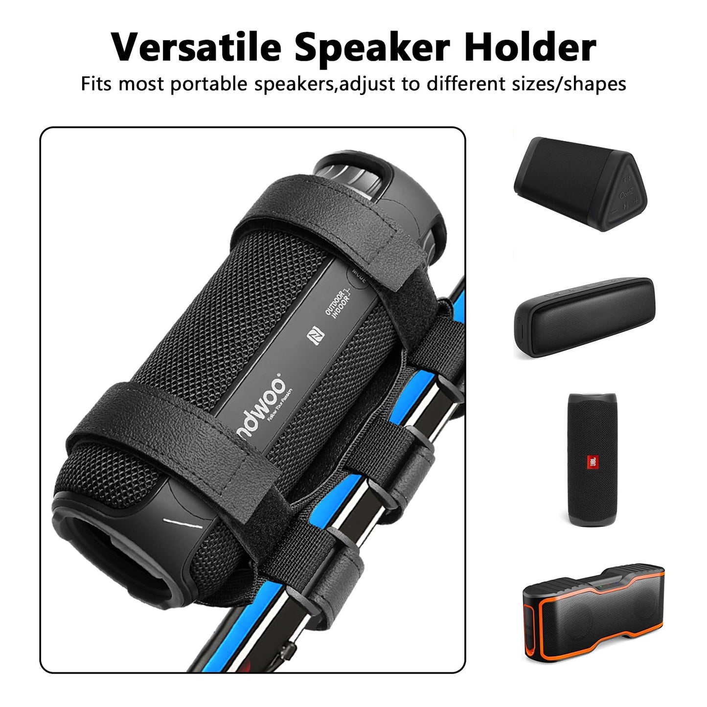 Caudblor Portable Speaker Mount for Bike/Golf Cart Railing/Boat, Adjustable Outdoor Wireless Speaker Strap Holder Accessory,Fit for JBL Bluetooth Speakers/ATV Golf Cart/Bicycle