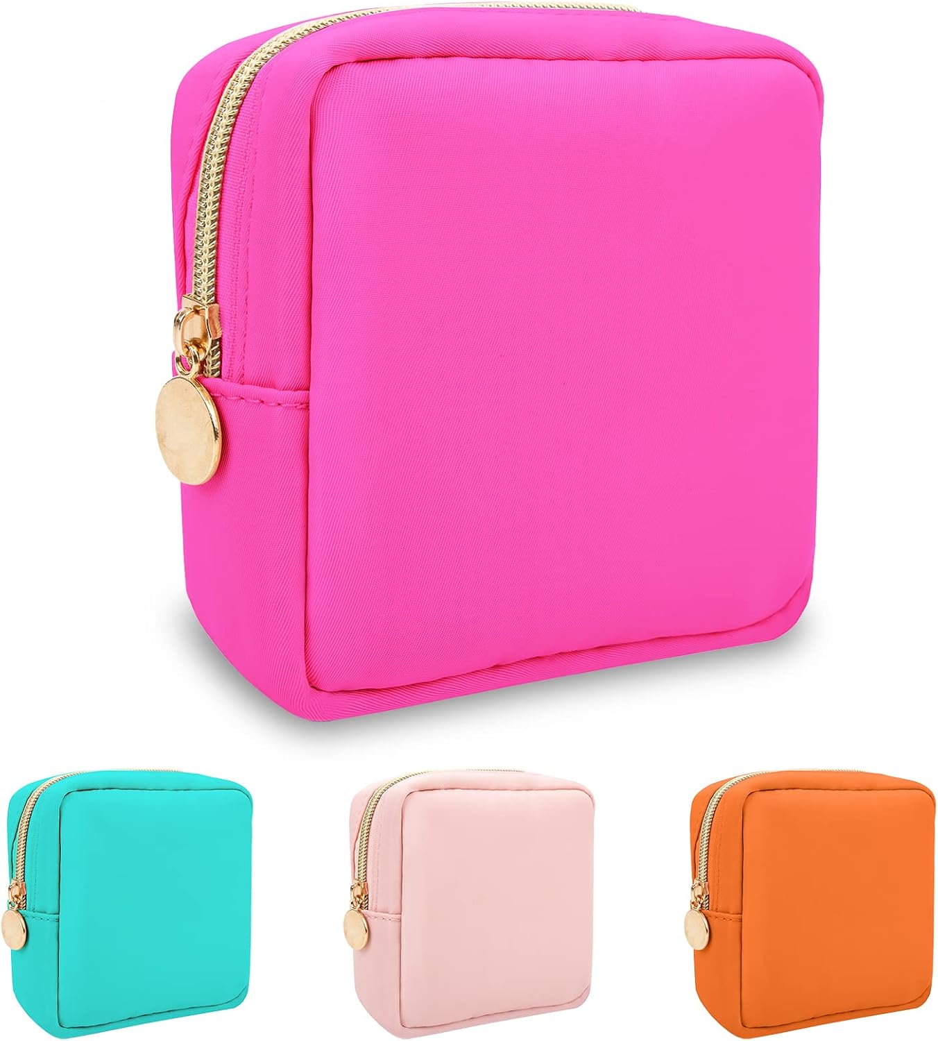 Floral Makeup Bag - Cute Pink Nylon Zipper Pouch for Travel | Waterproof Cosmetic Organizer for Women