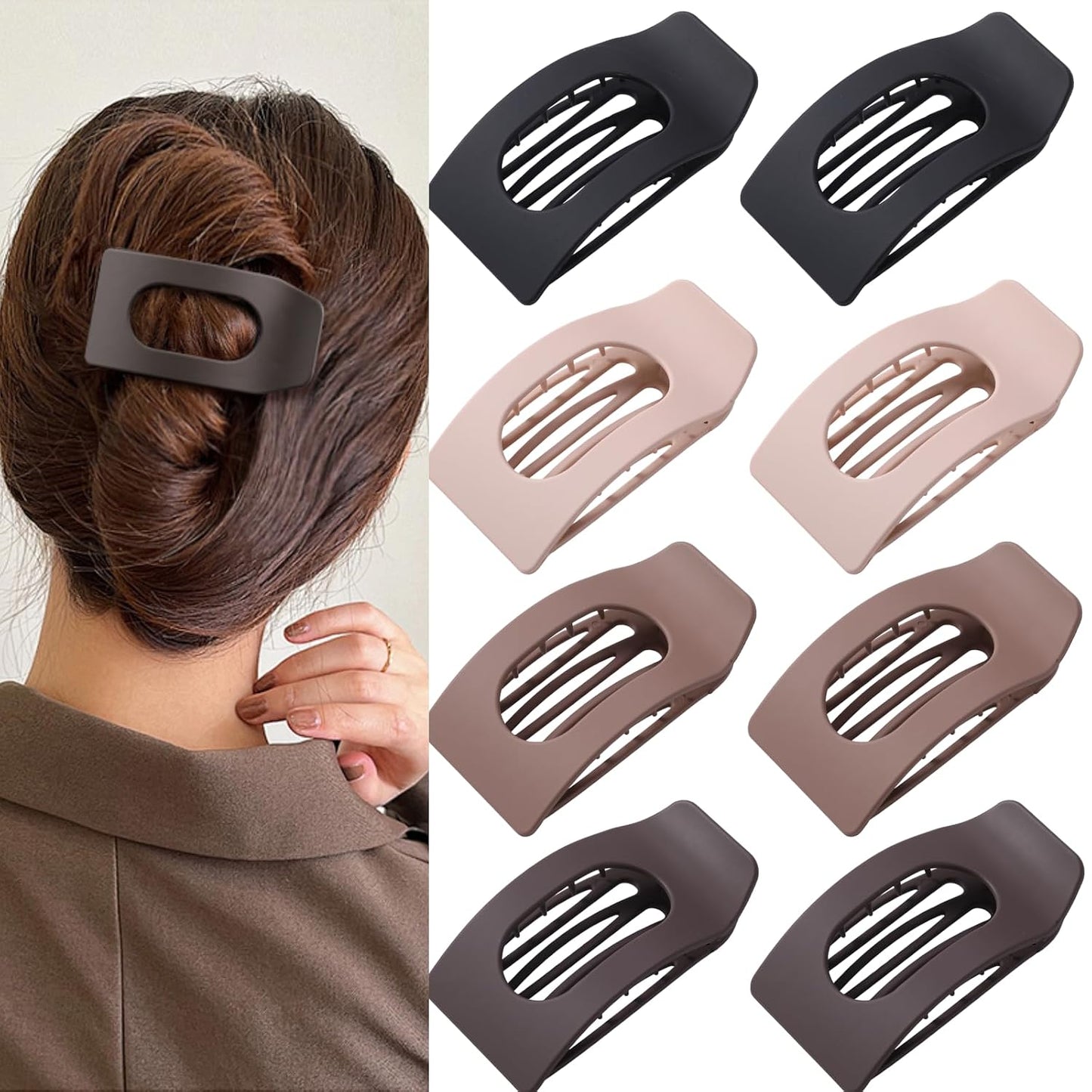 Flat Hair Clips for Women - 8 Pack Large Matte Rectangle No-Slip Claw Clips | Strong Hold for Thick & Thin Hair