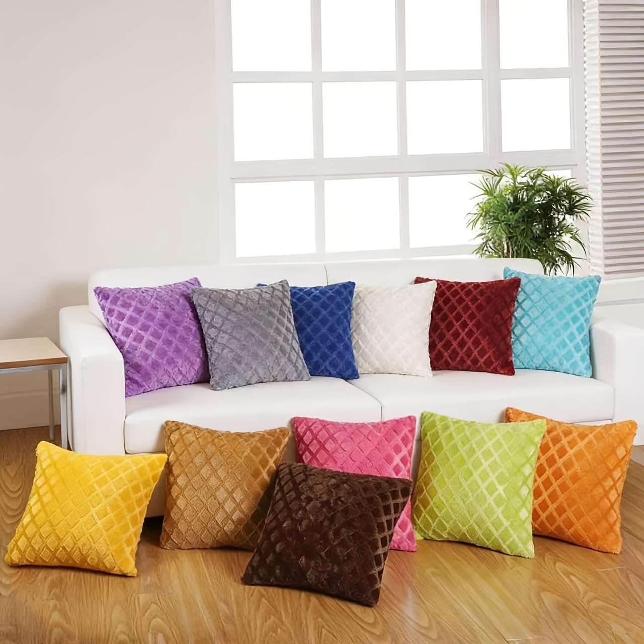 Geometric Pattern Pillow Covers Set of 2 Plush Soft 43x43 cm Machine Washable Decorative for Sofa Bedroom Outdoor, Burgundy
