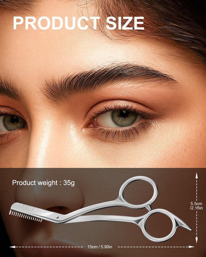 FERYES Eyebrow Trimmer Scissors with Combs, Stainless Steel Scissor & Comb in One, Precision Eyebrow Trimming Scissors for Women and Men