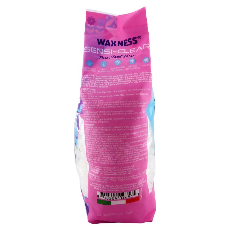 Waxness Sensi Clear Pure Hard Wax Beads 22 lb (10 kg) – Rosin-Free Stripless Clear Hard Wax Bulk, Salon Use – Made in Italy