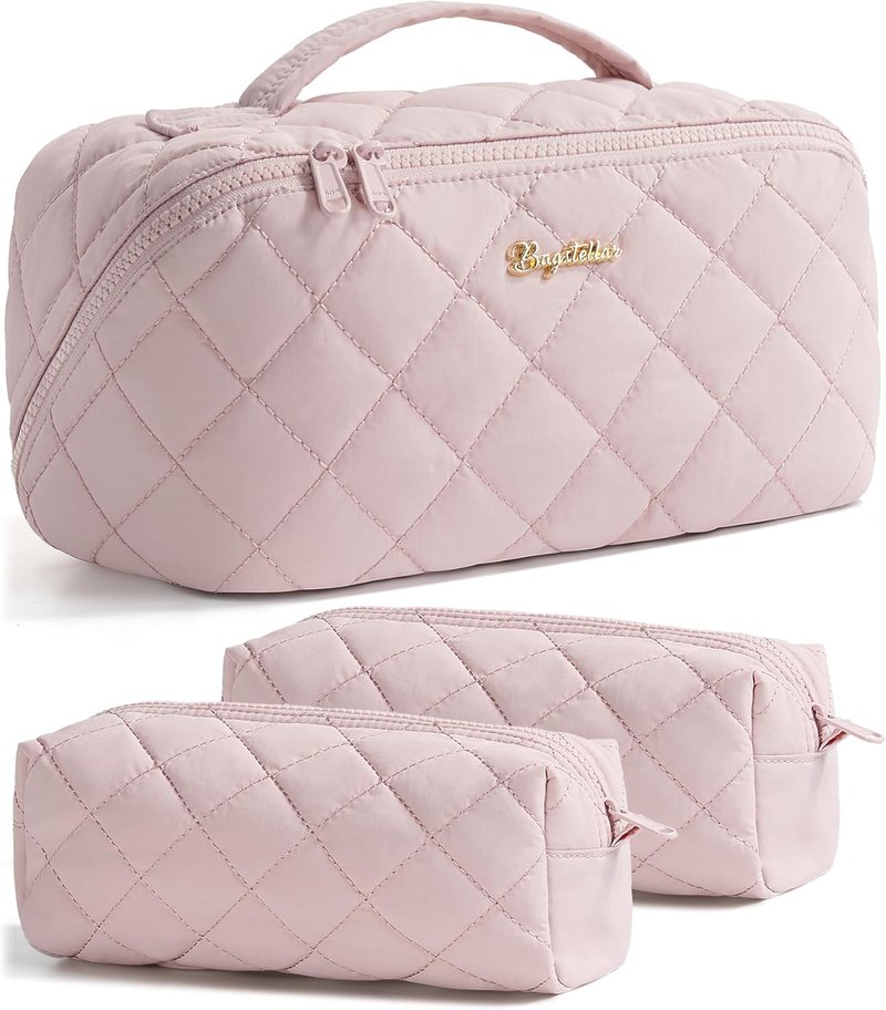 Travel Makeup Bag - 3 Pcs Large Capacity Toiletry Organizer for Women | Water-Resistant, Portable, Light Pink