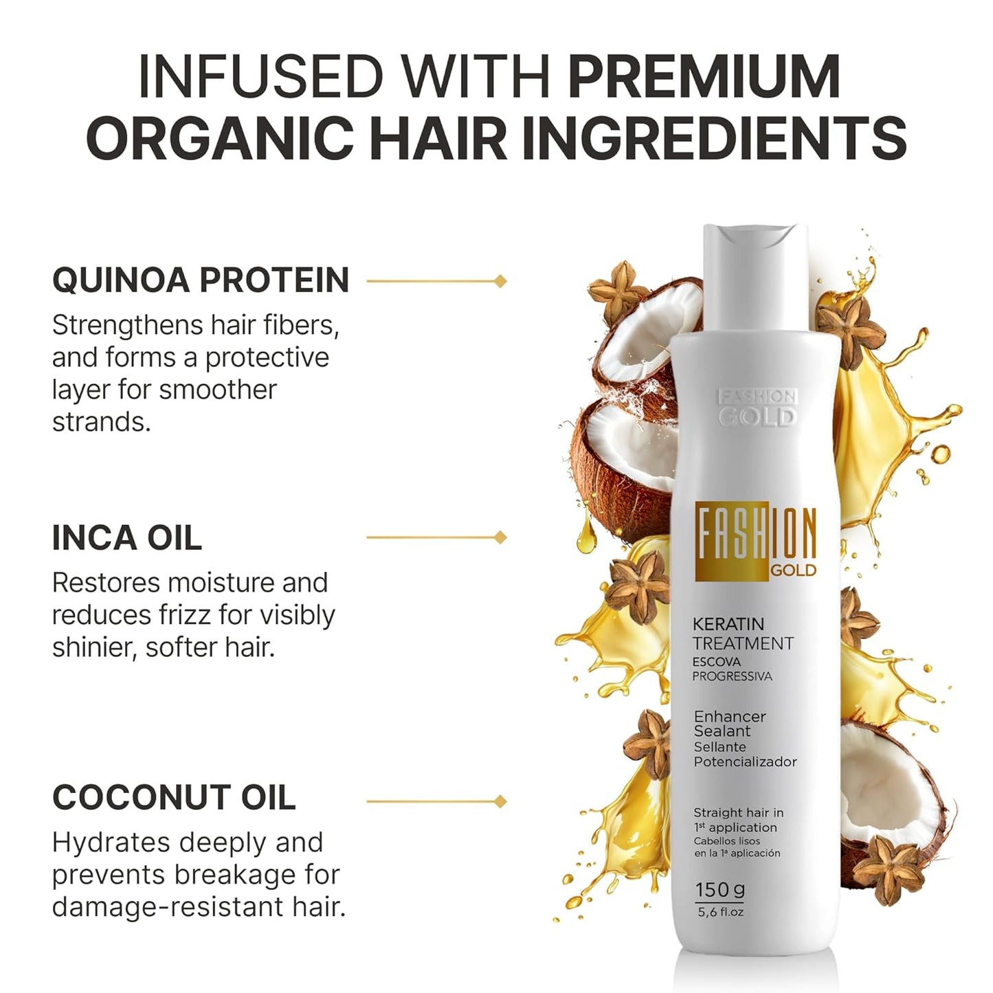 Gold Keratin Hair Treatment - At-Home Hair Botox for Smooth, Frizz-Free Hair | 150g, Up to 3 Uses