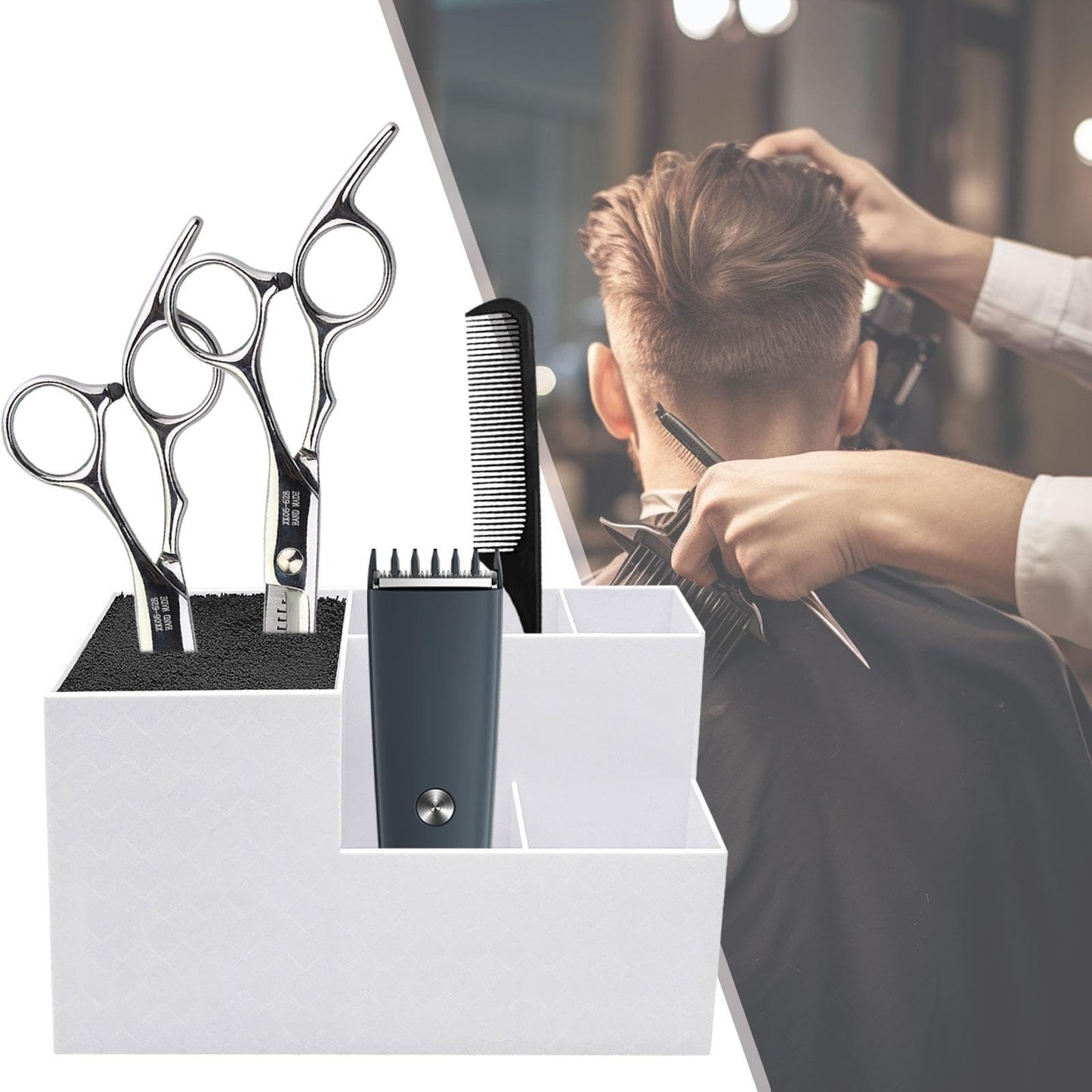 LeeQinersw Haircut Tool Holder Hairdressing Tool Storage Box Salon Shear Organizer Hair Stylist Holder with Thickened Hygienic Sponge And Non Slip Base Suitable