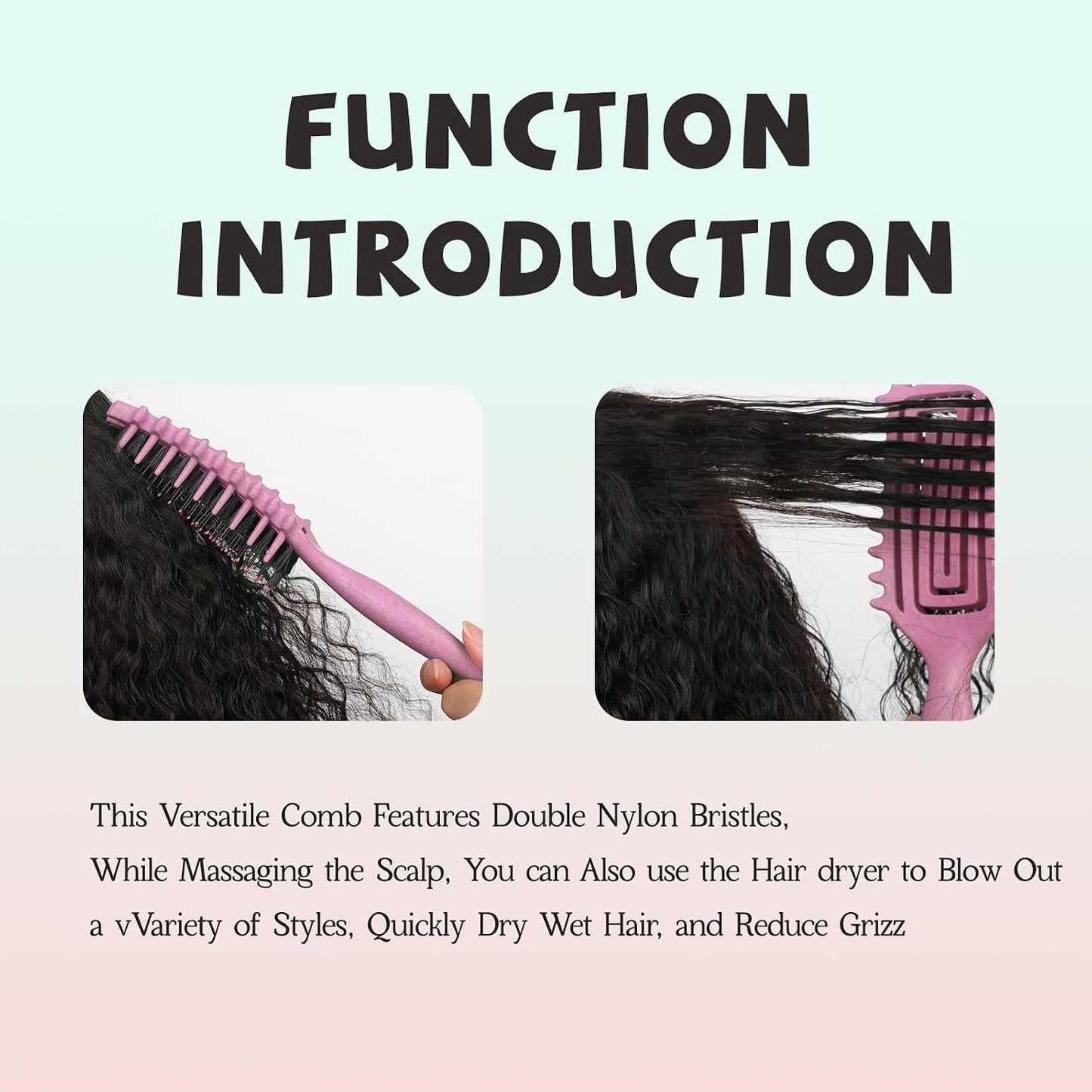 Curly Hair Detangler Brush - Flexi Vented Design for Women, Men & Kids | Ideal for Wet or Dry Use (Blush Pink)