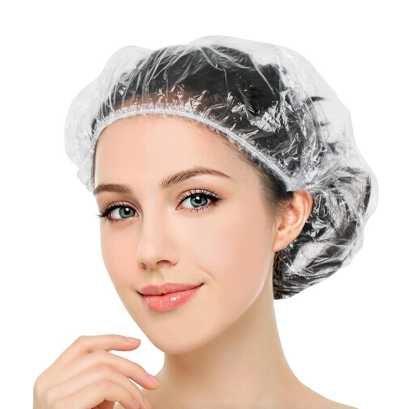 Disposable Shower Caps - Waterproof & Durable Hair Covers for Men and Women | 100 Pcs Clear Plastic for Travel & Deep Conditioning