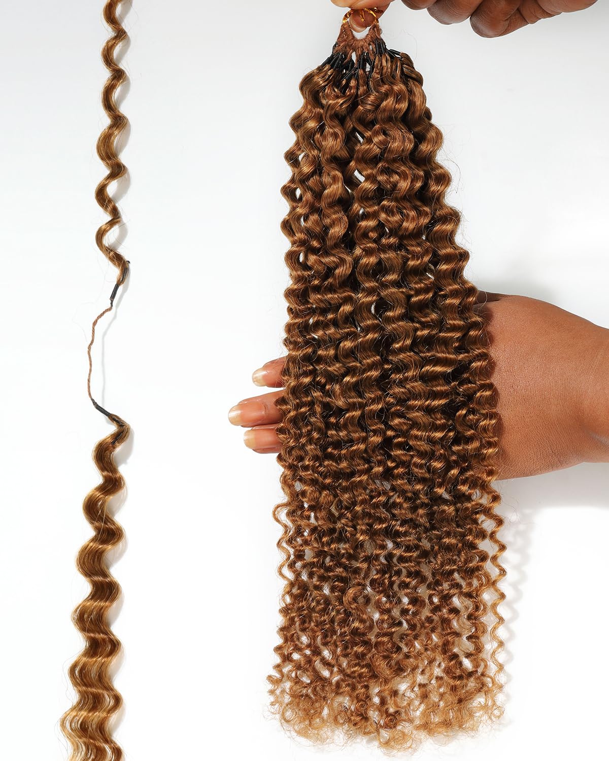 BEEOS Kinky Curly Human Crochet Hair 16 Inch, Pre-Separated Knotless Feather Crochet Human Hair for Black Women, Detangle Easily #30 Auburn Ginger 40g