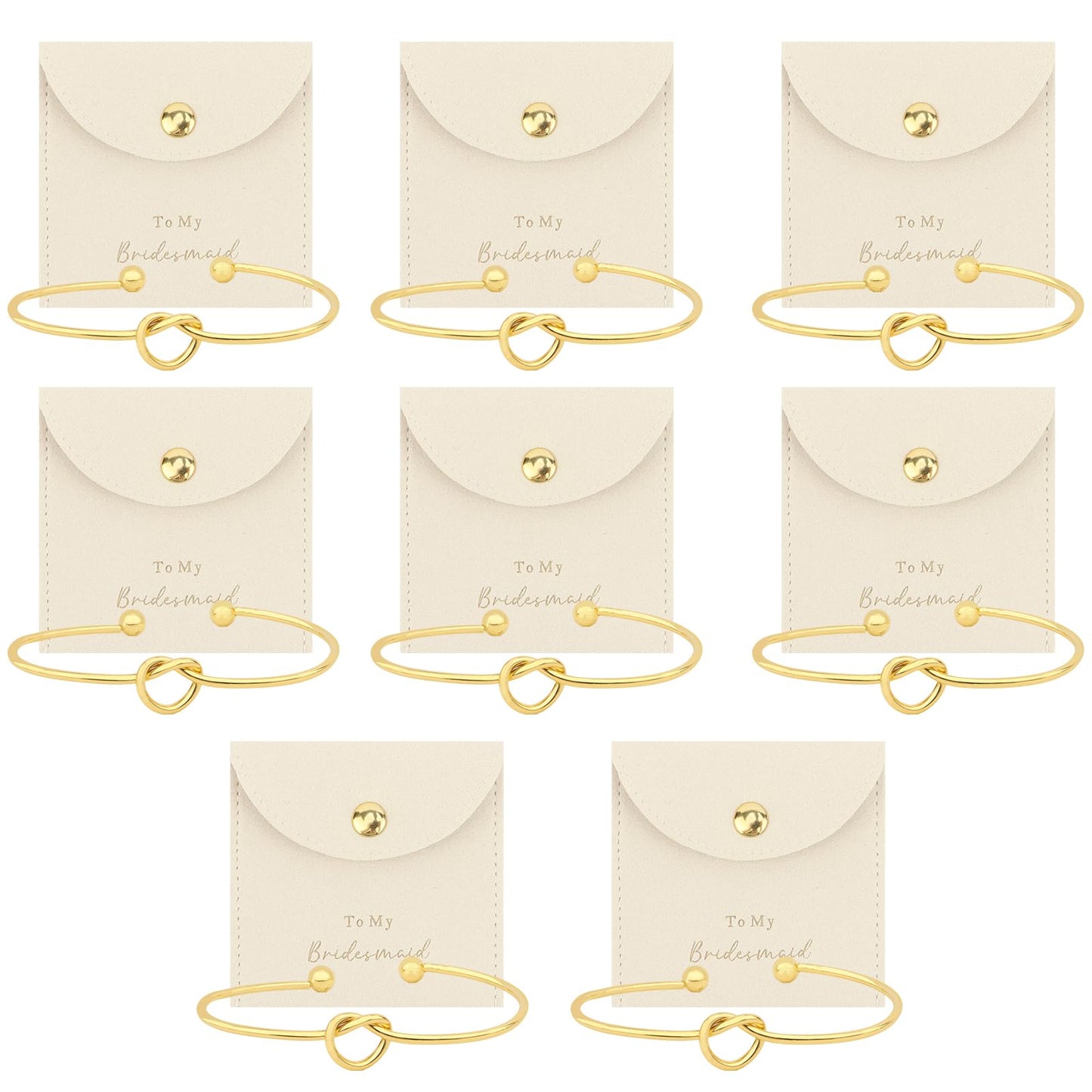 TIOSRU 16Pcs Bridesmaid Proposal Gifts Set Beige Small Jewelry Bags & Bridesmaids Knot Bracelets Set Bridesmaid Gifts for Wedding Day Bridal Shower Bachelorette Favors