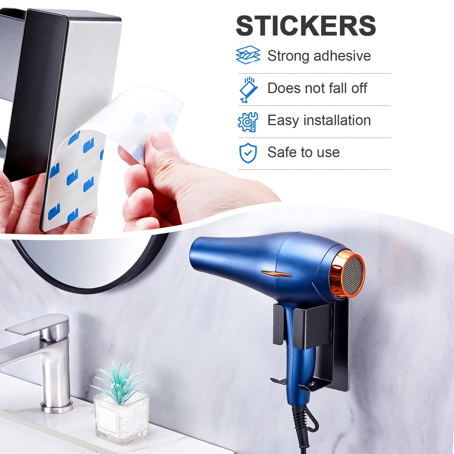 WAYASI Hair Straightener Holder Wall Mounted Blow Dryer Holder, Blow Dryer and Curling Iron Holder, Hair Dryer and Straightener Holder, Bathroom Hair Tools Organizer and Storage (Black, 1Pc)