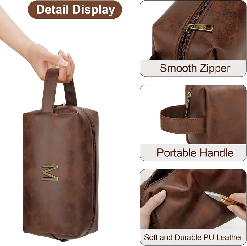 Personalized Men's Travel Toiletry Bag - Waterproof PU Leather Shaving Kit | Perfect Father's Day Gift for Dad, Husband, Boyfriend (M)