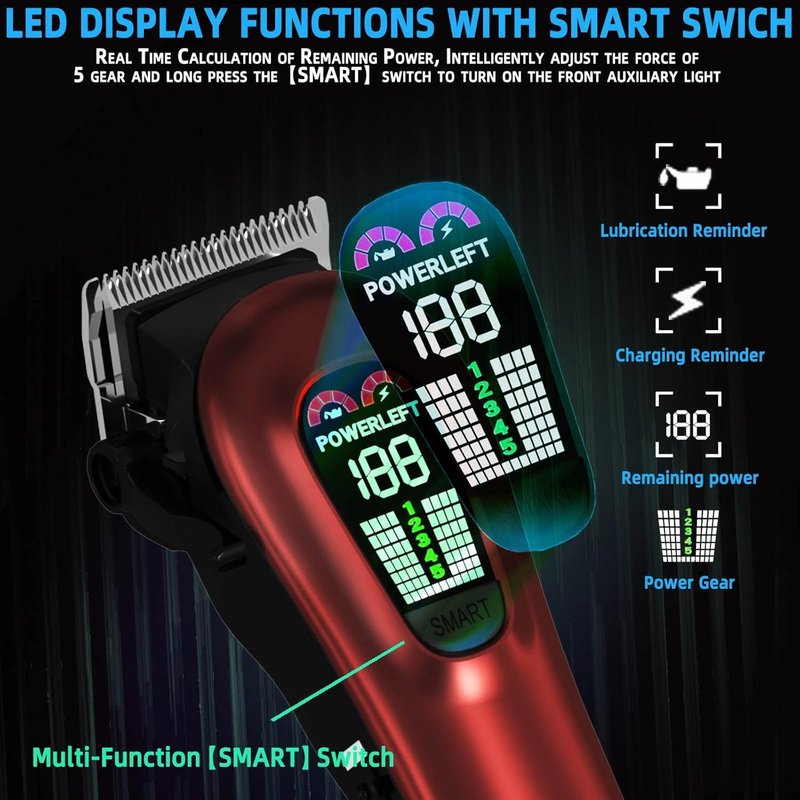 TCMKY Hair Clippers for Men Professional Clippers for Men Cordless&Corded Barber Clippers for Hair Cutting & Grooming. Rechargeable Hair Trimmer Kit for Household (Red)