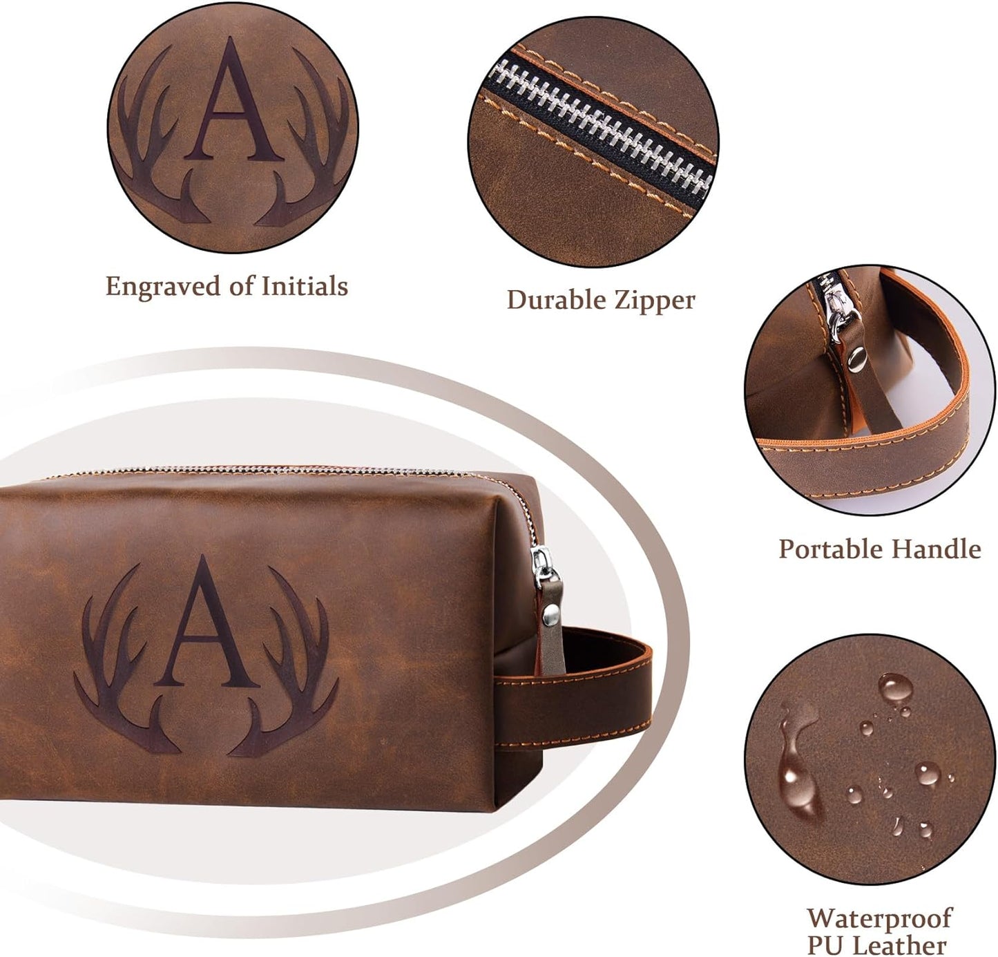 Men's Personalized Toiletry Bag - Waterproof PU Leather Travel Essential | Perfect Gift for Father's Day, Birthdays, and Easter (M)