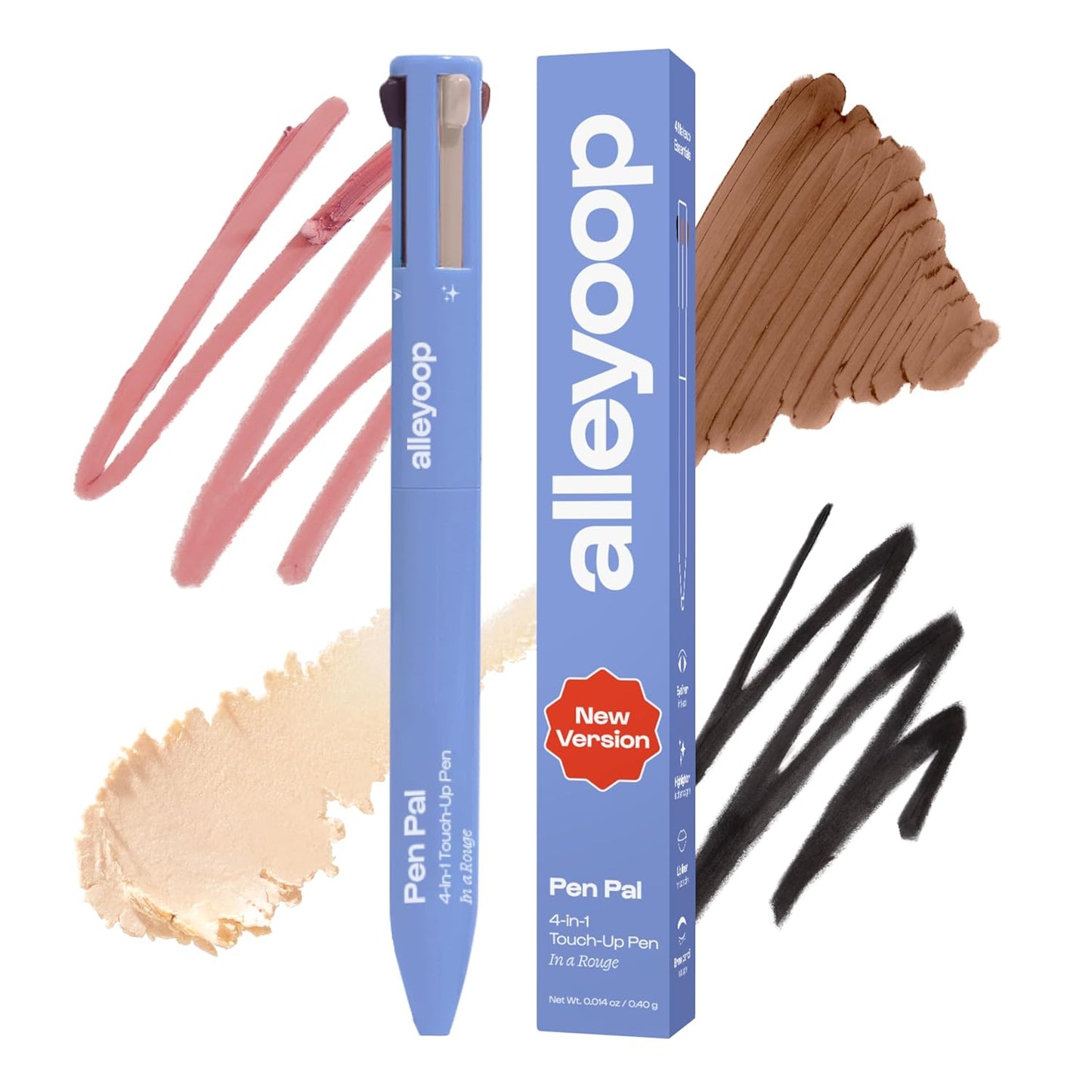 4 in 1 Makeup Pen - All-in-One Eyeliner, Lip Liner, Highlighter & Concealer | Vegan Travel-Friendly Makeup in Rouge Light