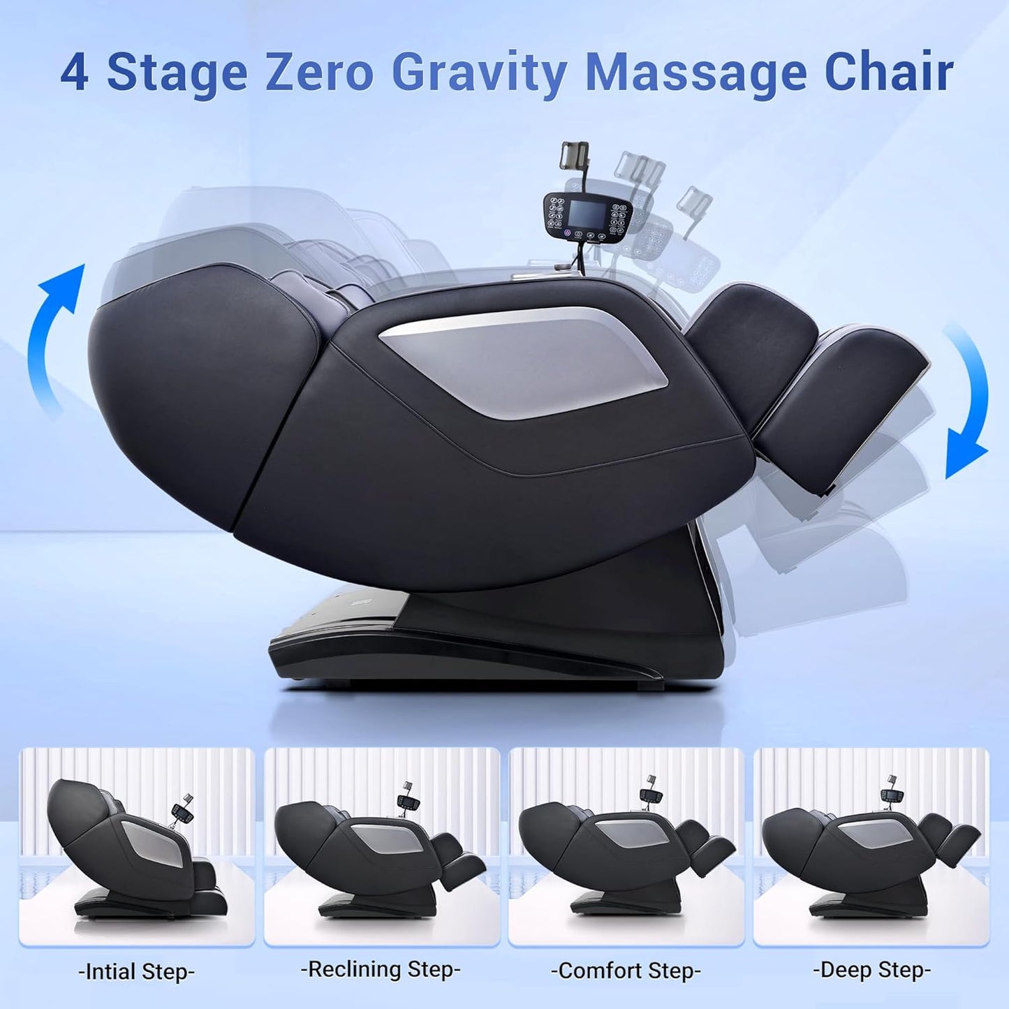 Zero Gravity Shiatsu Massage Chair - Full Body Relaxation with LCD Screen, USB Charging, Heat | Black