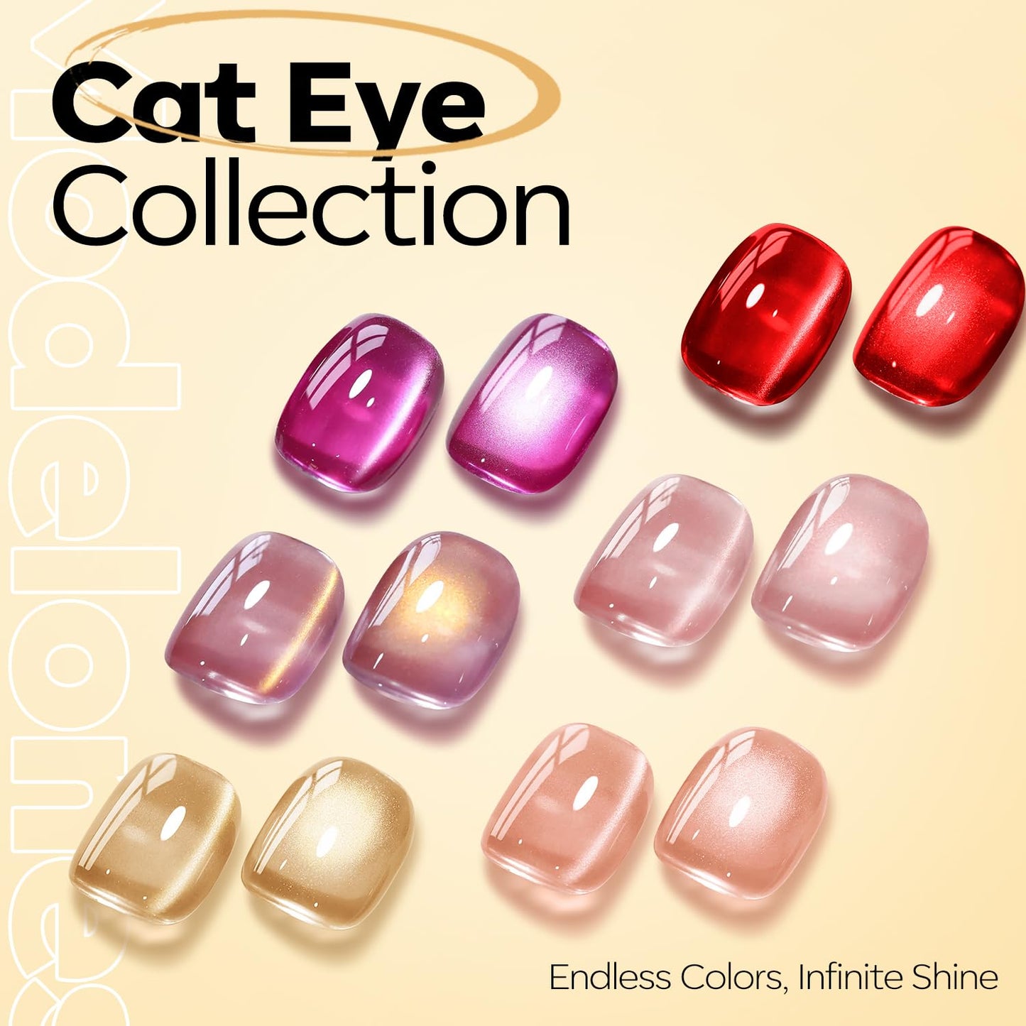 Modelones Nude Cat Eye Gel Nail Polish - 9D Holographic Gold Glitter & Pink Shimmer | 15ML Soak Off UV Formula