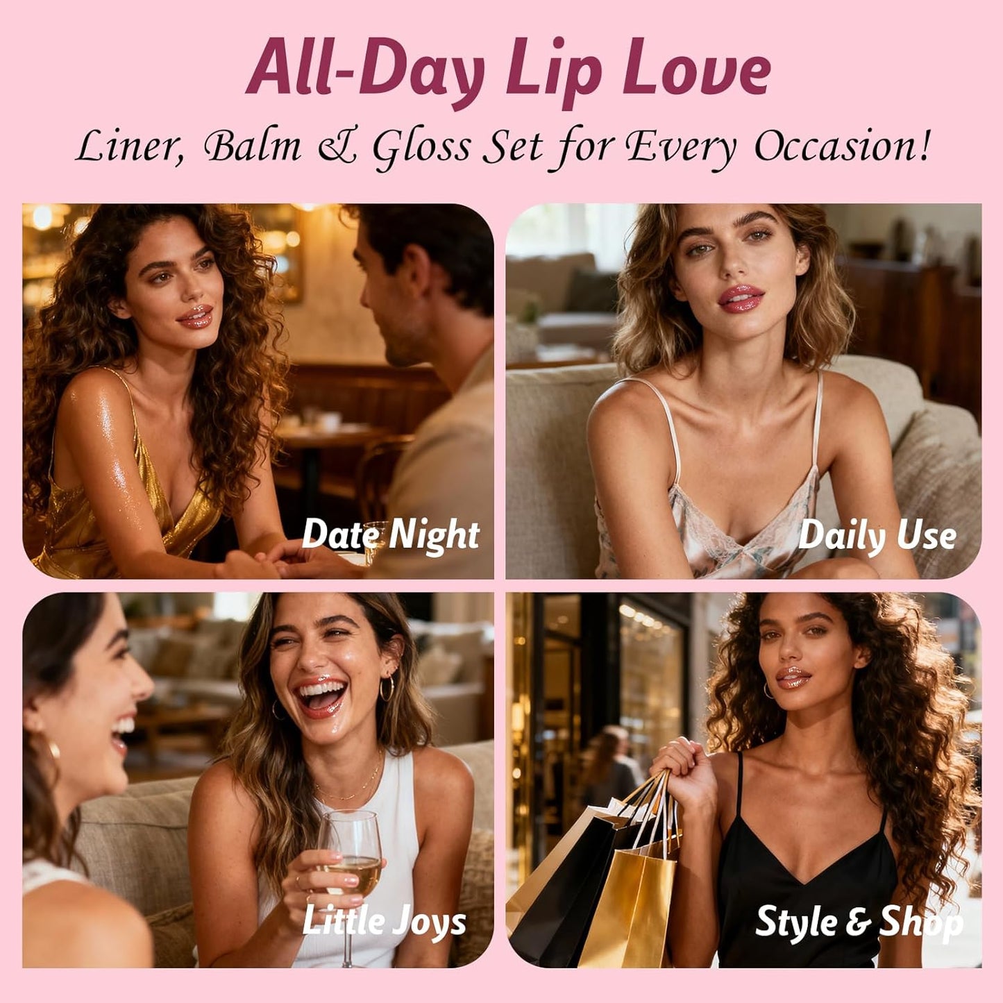 Korean Lip Plumping Kit - 3-Step Waterproof Lip Makeup Set | Non-Sticky, Long-Lasting Satin Finish, Sweet Fig