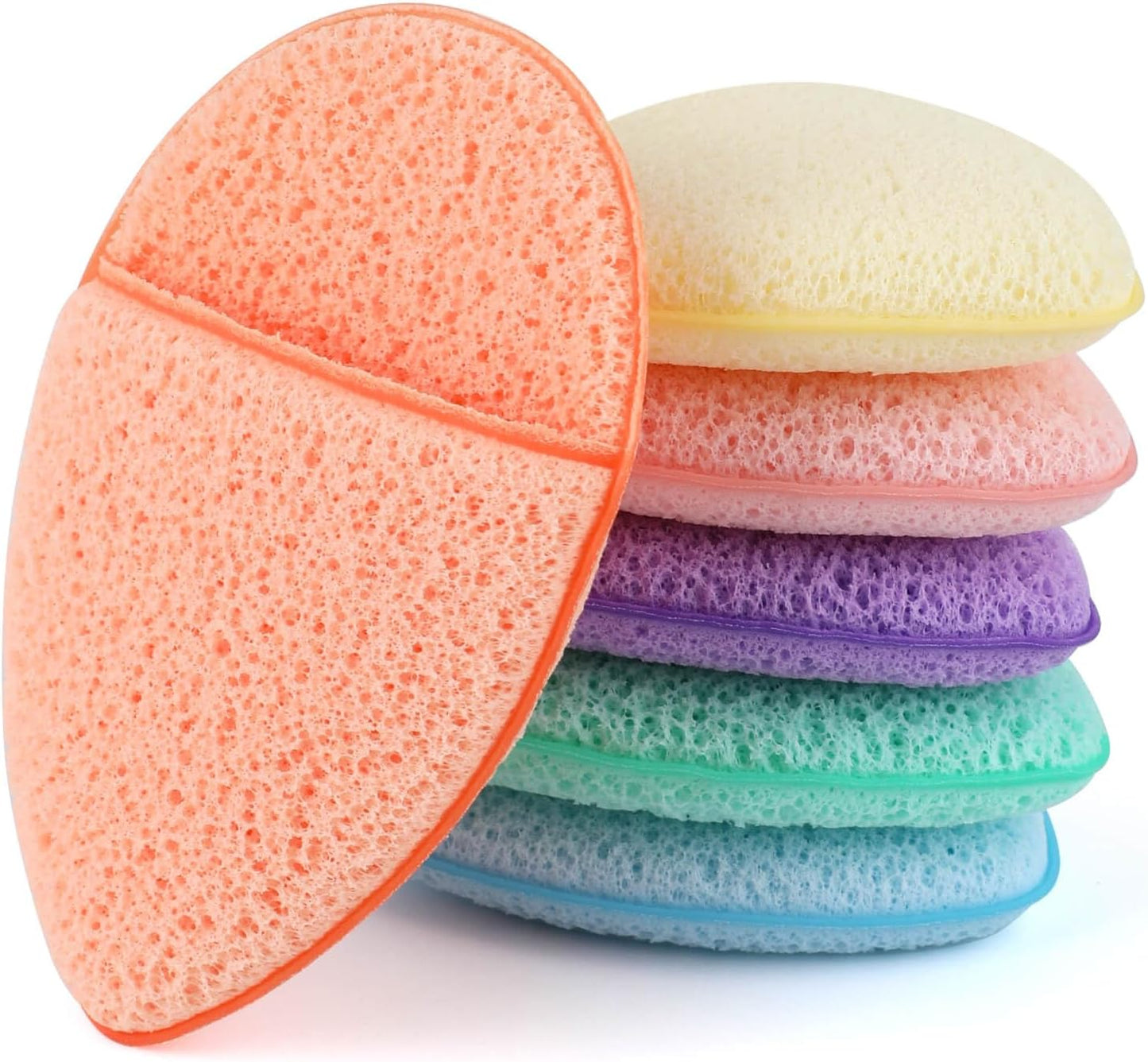 Facial Sponges Set - 6 Colorful Reusable Cleansing Puffs for Makeup Removal & Daily Exfoliation