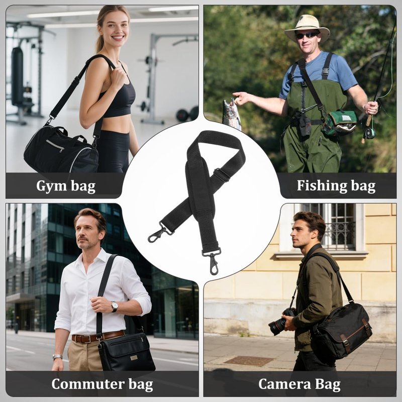 POPETPOP 2Pcs Universal Replacement Laptop Shoulder Strap, 42" Adjustable Instrument Bag Shoulder Straps with Metal Hooks for Briefcase, Computer Messenger Bag, Guitar, Violin, Cello (Black)