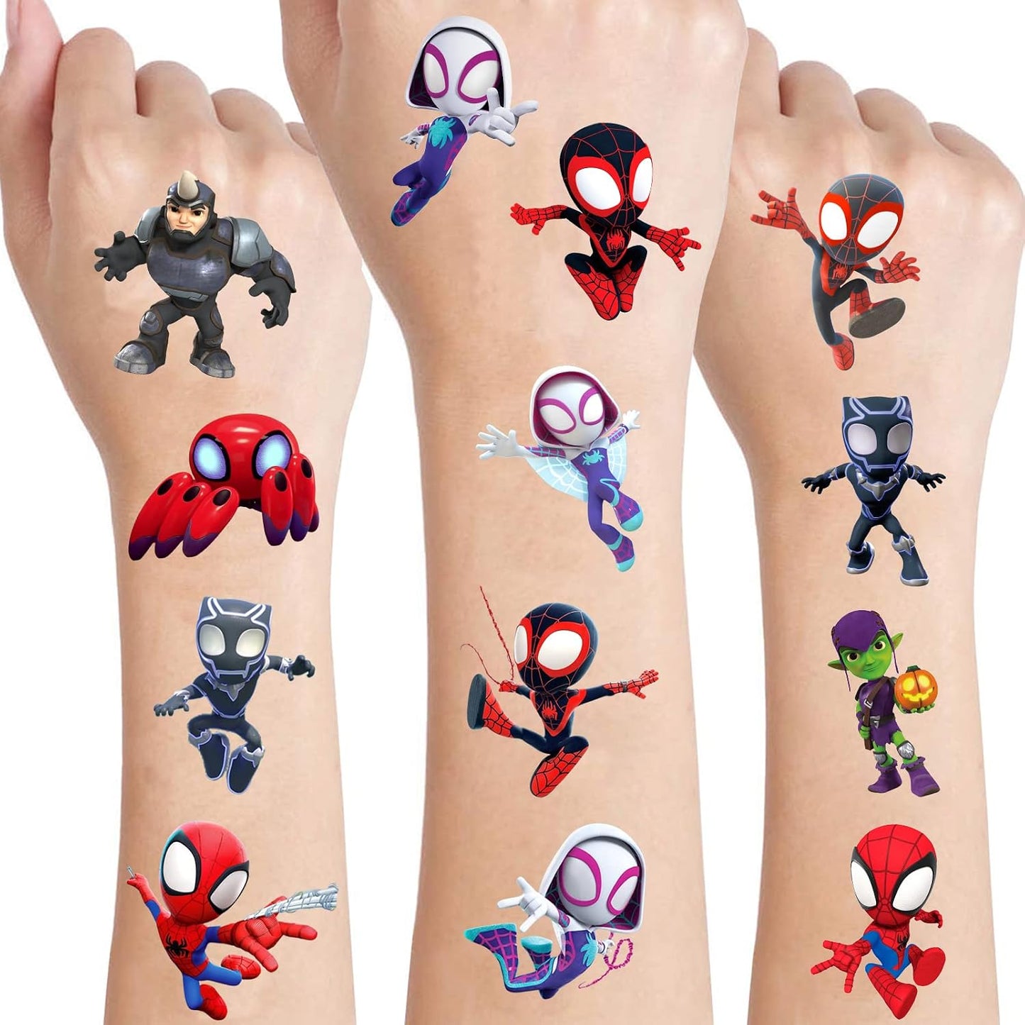 Spidey Birthday Party Supplies - 34 Pcs Temporary Tattoos | Removable Fake Tattoo Stickers for Goody Bags
