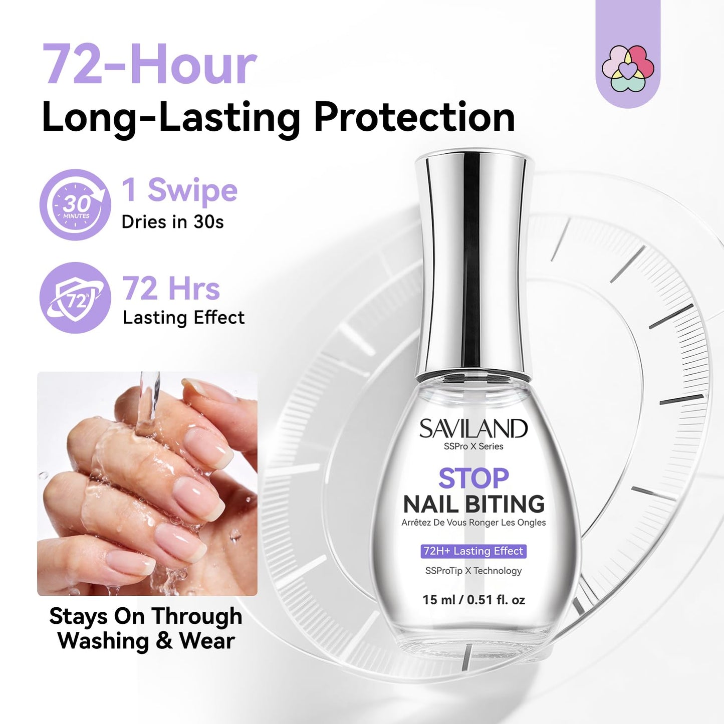 SAVILAND Nail Biting Prevention for Adults 0.51oz: Extreme Bitter Nail Biting Treatment 72H Lasting Nail Biting Treatment 2-in-1 Natural Stop Biting Nail Strength Repair Nail With Marigold &Aloe Vera