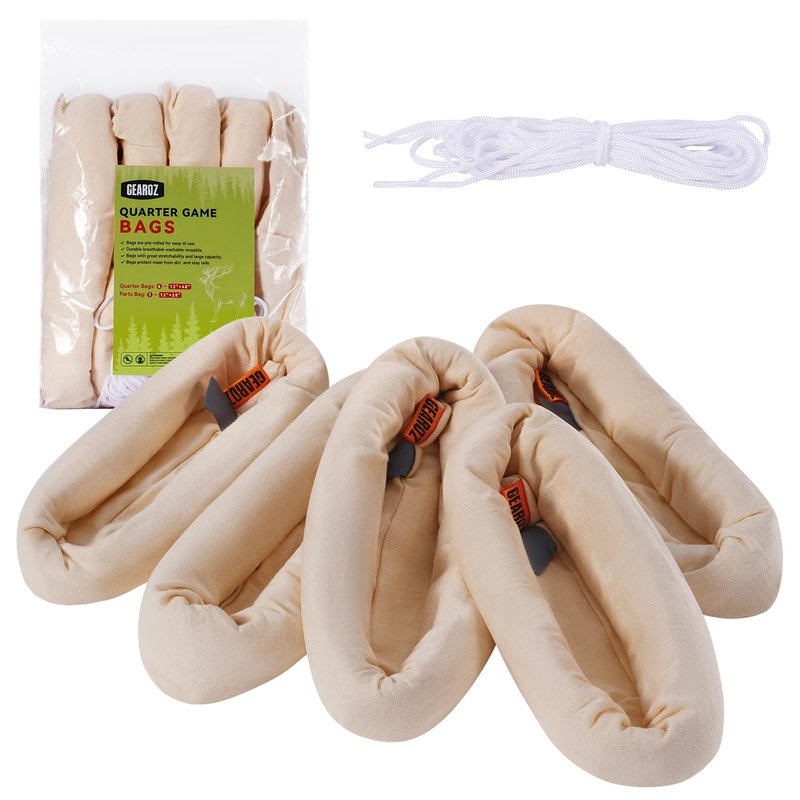 GearOZ Elk Game Bags Hunting Meat Bag 5-Pack Reusable Rolled Heavy Duty Quarter Bags, Durable Hunters' Game Bags Large Enough for Elk/Caribou/Deer/Moose, 48" x4, 28" x1