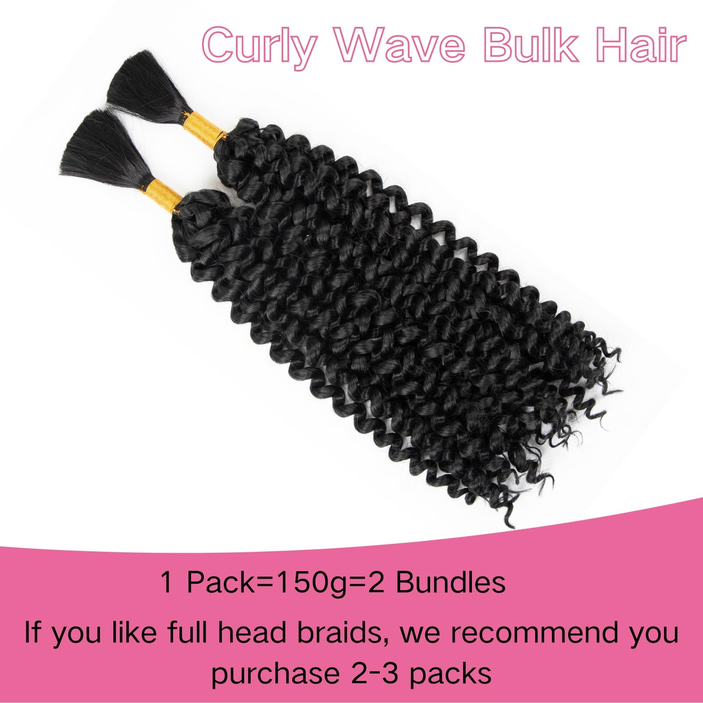 Curly Bulk Hair 20inch 155g For Braiding Hair Wet And Wavy Curly Wave Bulk Hair Quality Synthetic Micro Braiding Hair Extensions for Boho Braids No Weft (Natural Black 20inch 2Bundles)