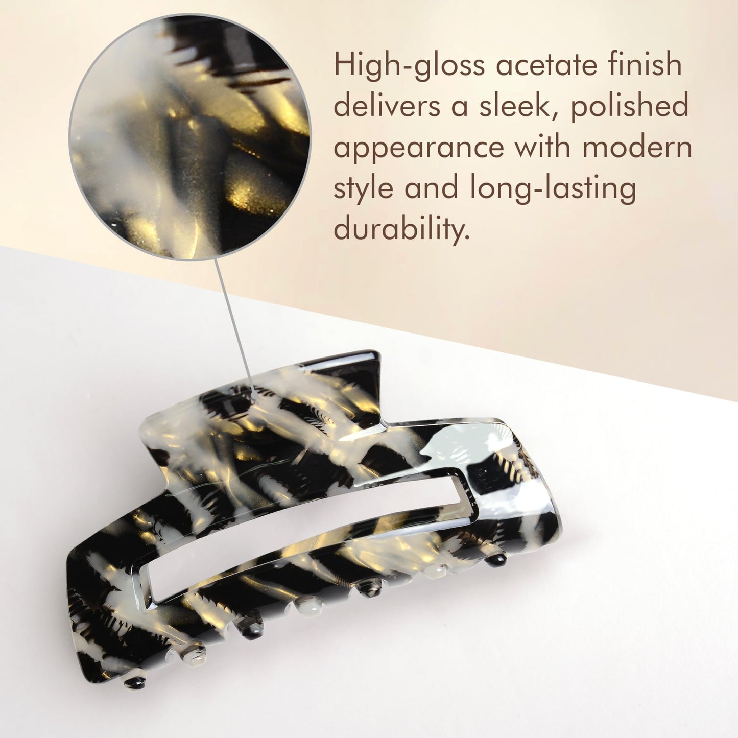 Emma Lily Cellulose Acetate French Hair Claw for Thin Hair, Gifts for Women, Black Tortoise Shell Rectangle Design—Ideal for Parties, Polished & Professional Look